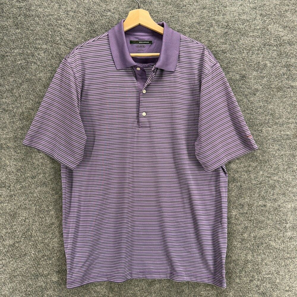 Greg Norman Polo Shirt Men L Large Purple Striped Collared Button Up Regular